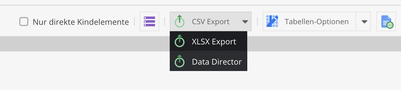 New option "Data Director Export" in the drop-down menu of the "CSV Export" button